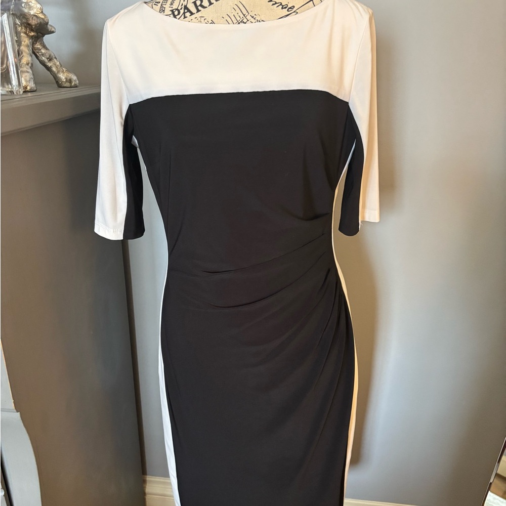 Chaps Black and White 3/4 Sleeve Dress